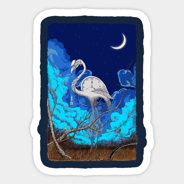 Night Flamingo Illustration Sticker by ElzeroStudio